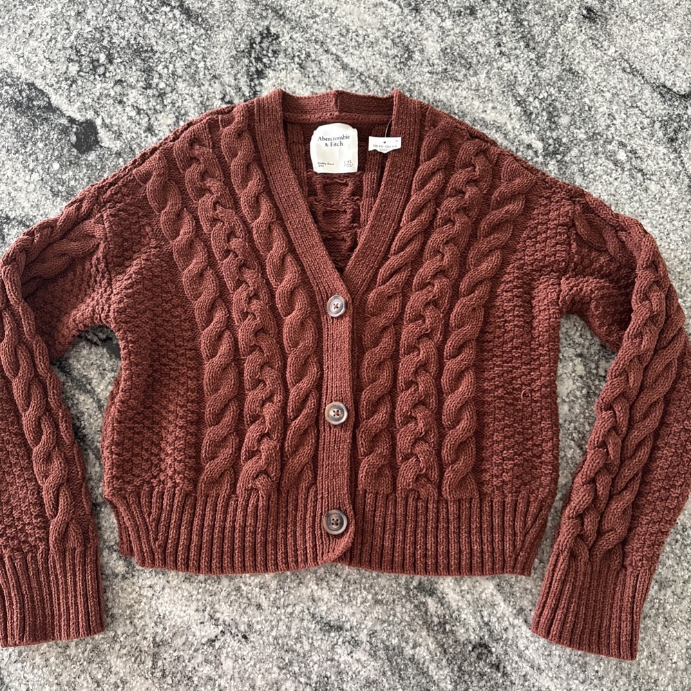 Abercrombie & Fitch Womens XS Brown Cable Knit Cardigan Sweater Brand New #29